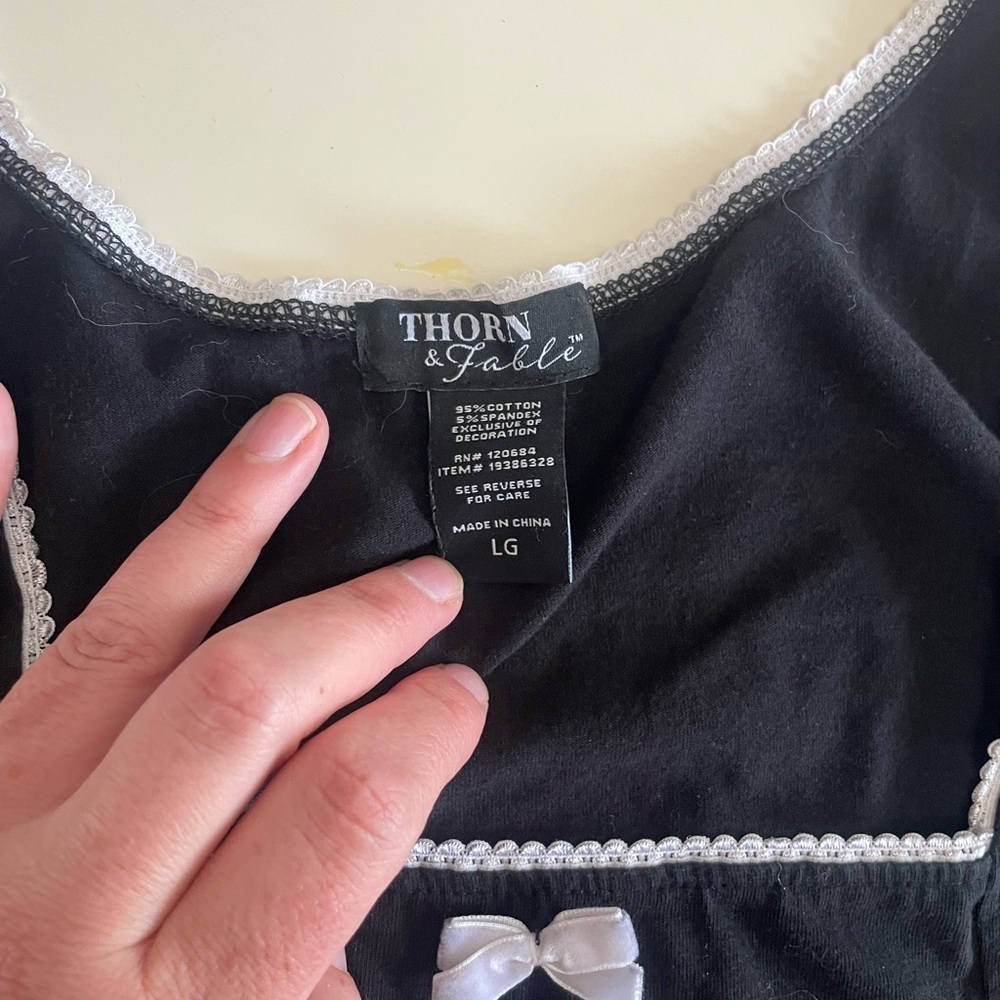 Thorne and Fable Puff Sleeve Crop Top Black White Bow Size Large Goth Witchy - Picture 3 of 7